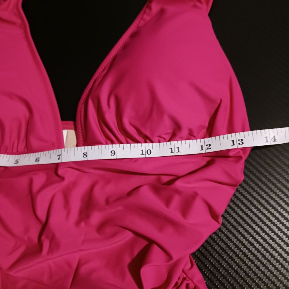 NEW J. Crew‎ Ruched V-neck One-Piece Swimsuit in Radiant Fuchsia/Bright Pink 10 - Picture 13 of 15